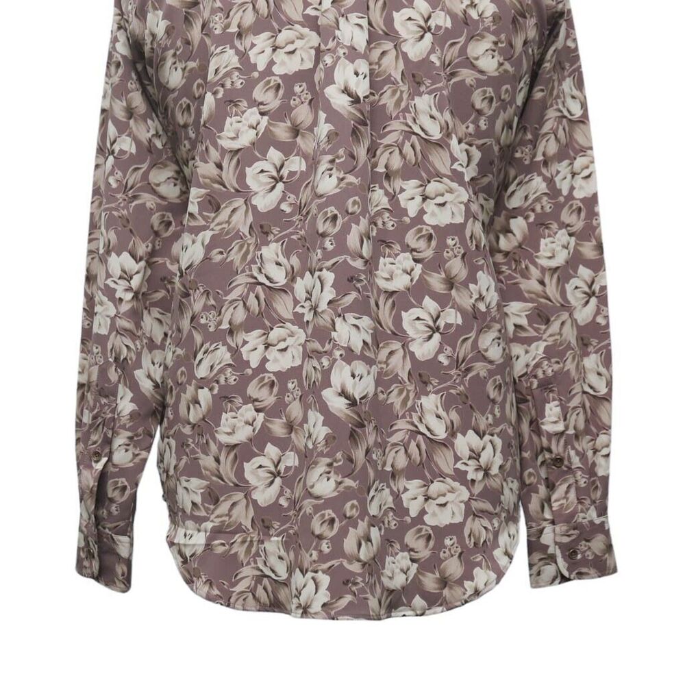 Mens Silky Shirt Button Up Floral Lavender Beige Casual Hawaiian Beach Medium - Picture 6 of 6